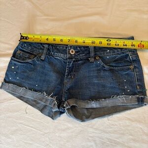 American Eagle, denim short shorts. Size 4. Paint splatter